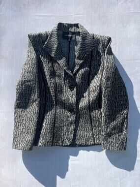 Lafayette 148 New York Metallic Grid Tweed Blazer Jacket Contrast Trim 10 ✨